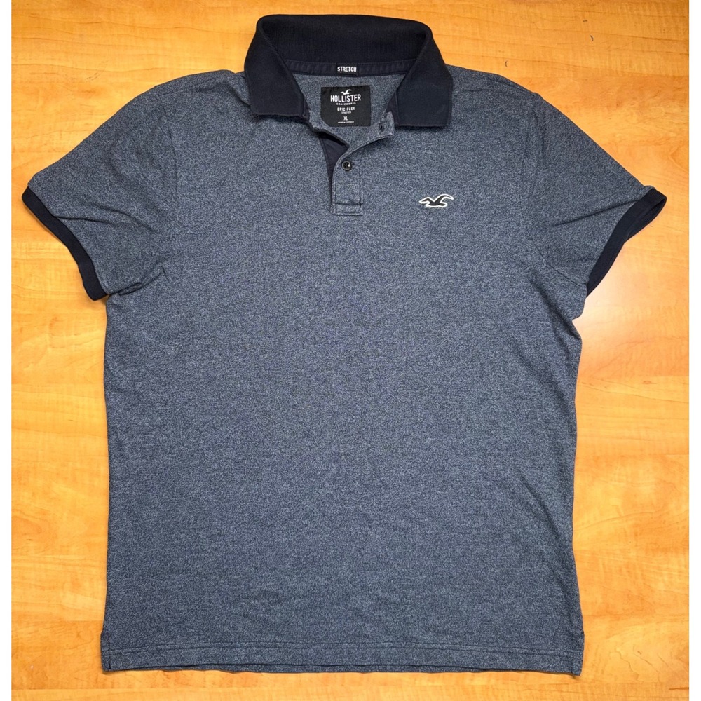 Hollister Mens Epic Flex Stretch Polo Shirt XL Blk Heather Short Sleeve Slim Fit